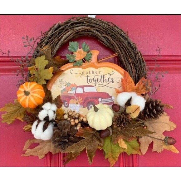 Fall Wreath, Pinecones, Berries, Acorns, Fall Leaves, Pumpkins, Autumn Wreath - Picture 2 of 11